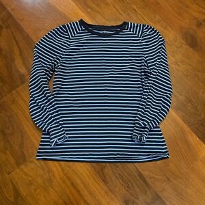 Talbots Petite Striped Long‎ Sleeve Top Women's LP Black Blue Cotton